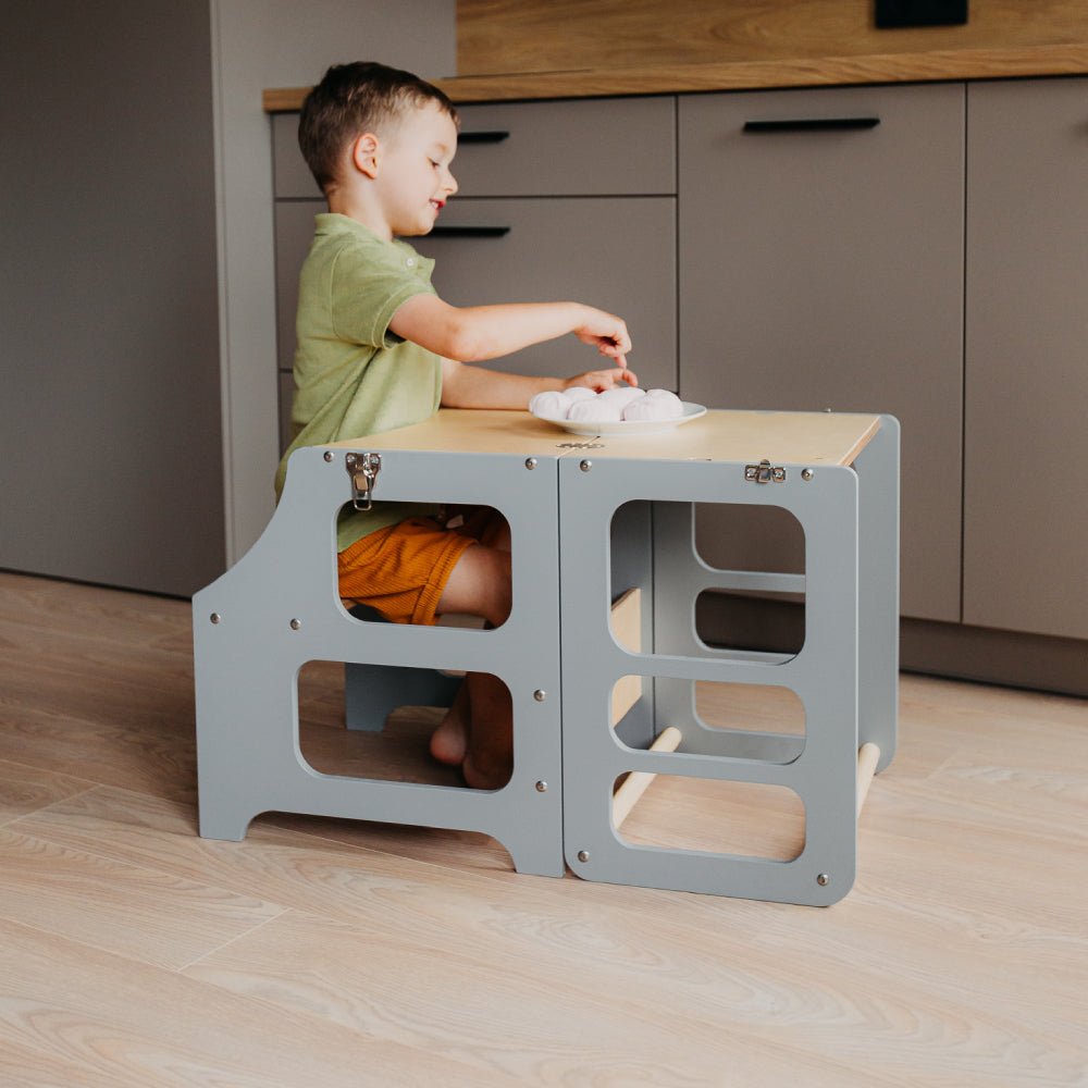 Foldable kitchen tower high chair - Duck Woodworks