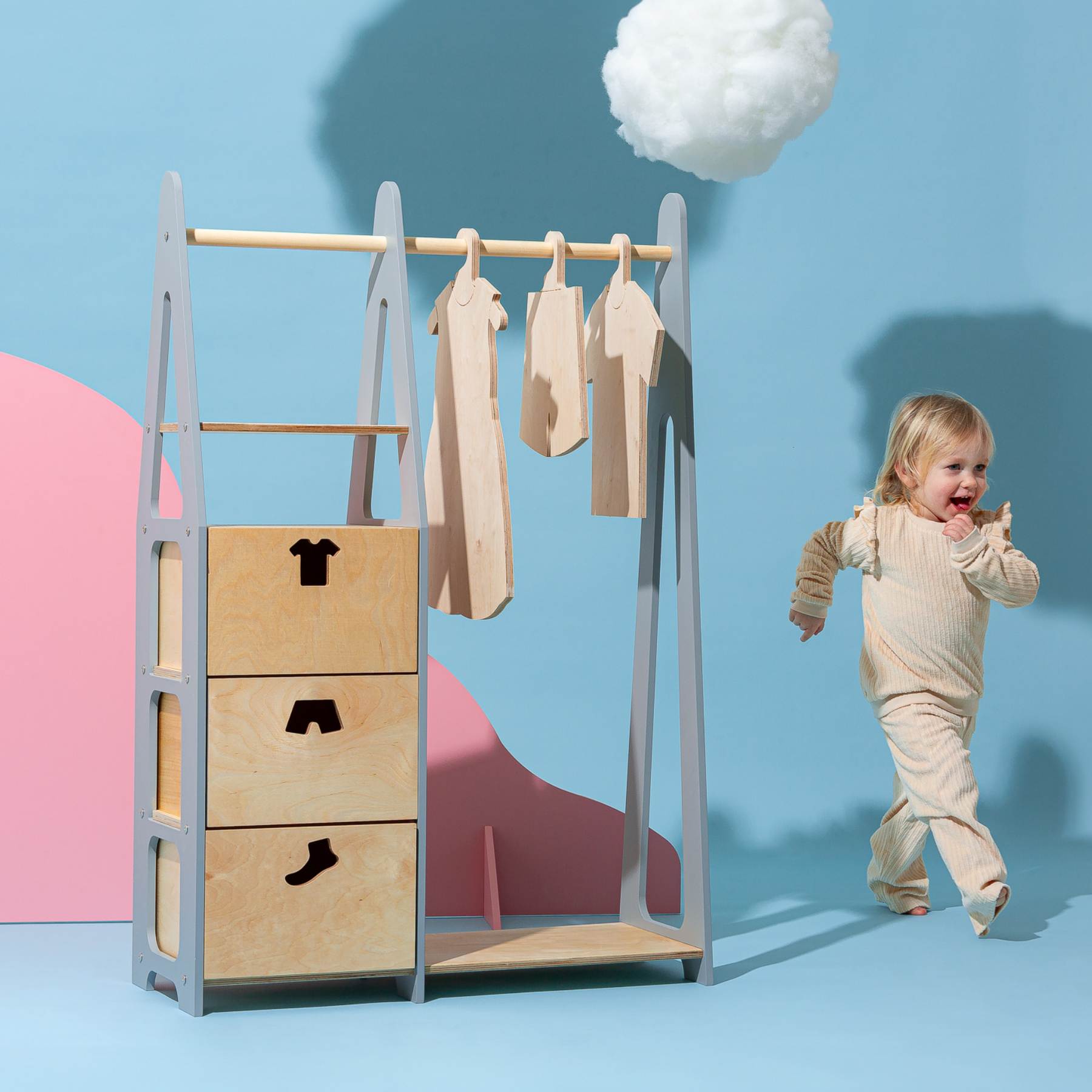 Clothing Rack with drawers (clothing shape holes) - Duck Woodworks