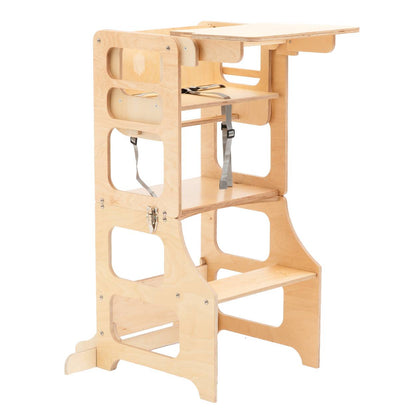 Foldable kitchen tower high chair with a slide - Duck Woodworks