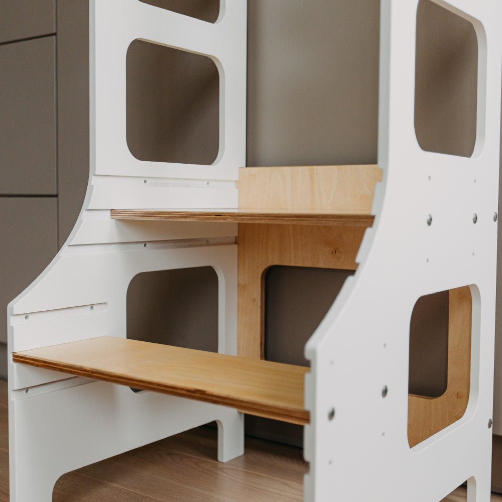 Adjustable height kitchen tower - Duck Woodworks