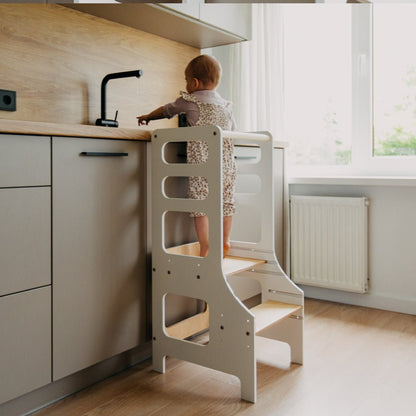Adjustable height kitchen tower - Duck Woodworks