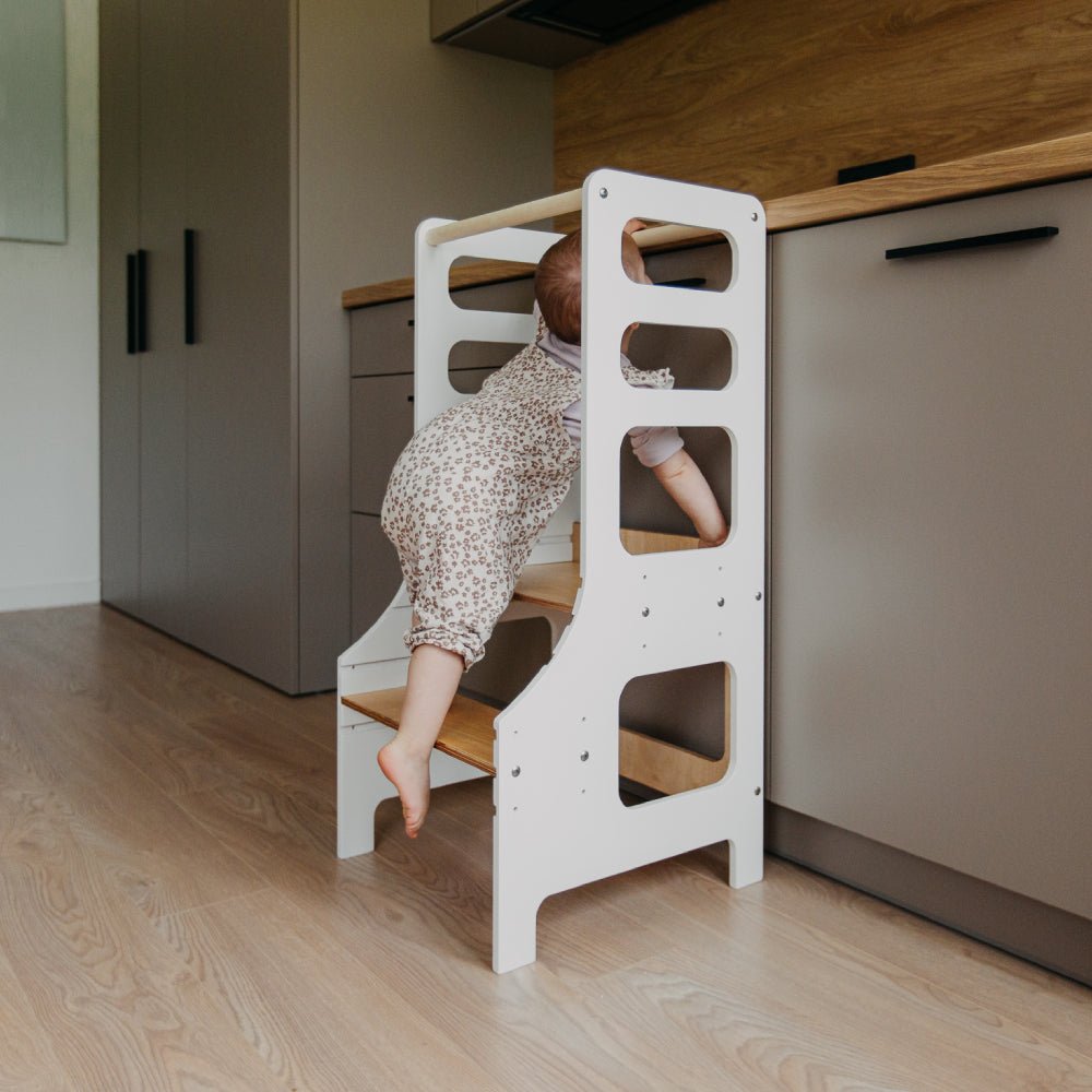 Adjustable height kitchen tower - Duck Woodworks