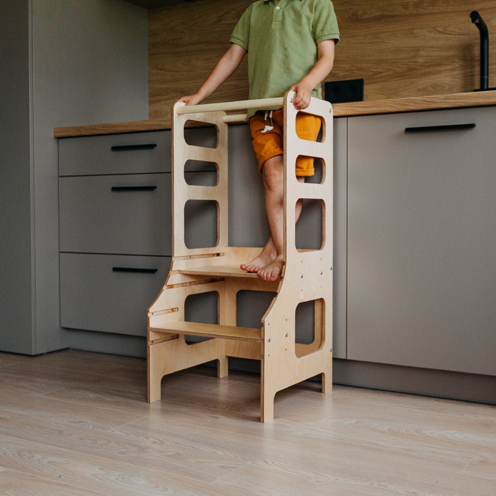 Adjustable height kitchen tower - Duck Woodworks