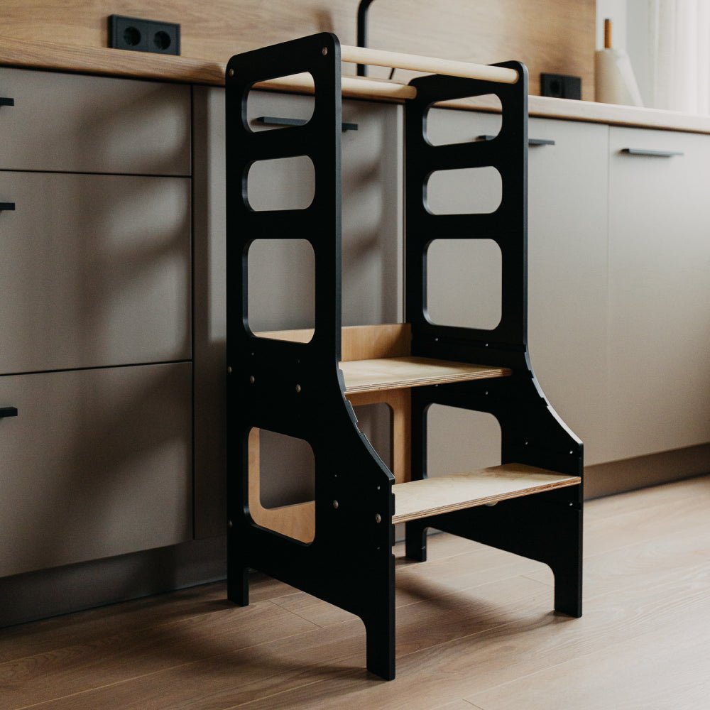Adjustable height kitchen tower - Duck Woodworks
