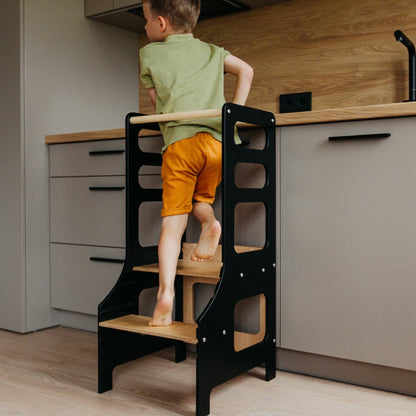 Adjustable height kitchen tower - Duck Woodworks