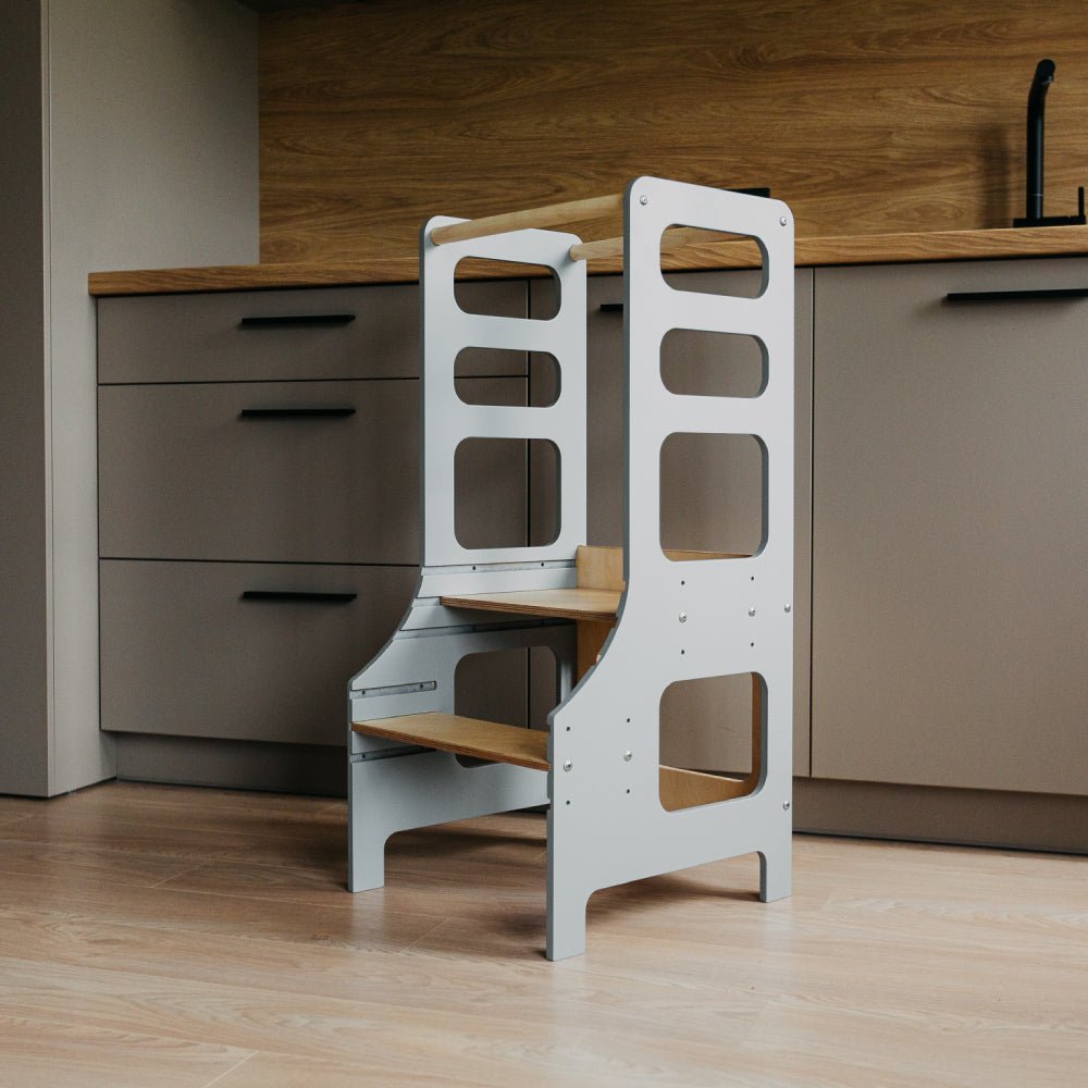 Adjustable height kitchen tower - Duck Woodworks