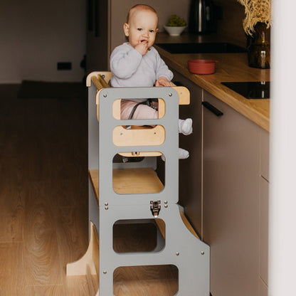 Foldable kitchen tower high chair - Duck Woodworks
