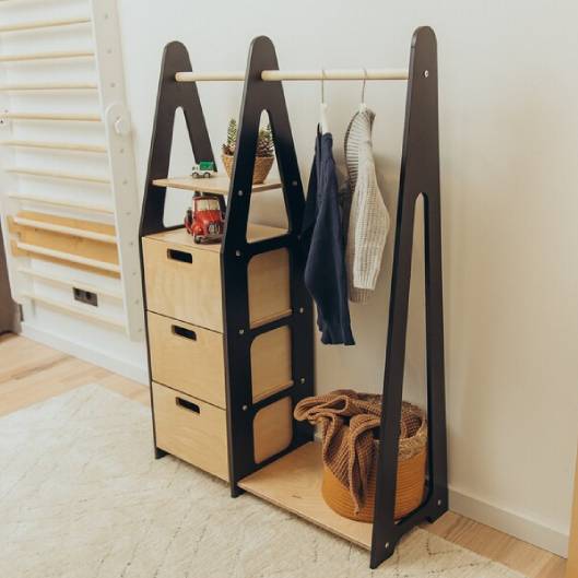 Clothing Rack with drawers (rectangular holes) - Duck Woodworks
