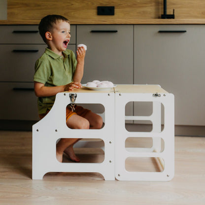 Foldable Kitchen Tower With a Slide - Duck Woodworks