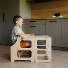 Foldable kitchen tower high chair with a slide - Duck Woodworks