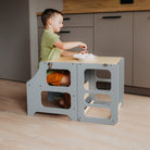 Foldable kitchen tower high chair with a slide - Duck Woodworks