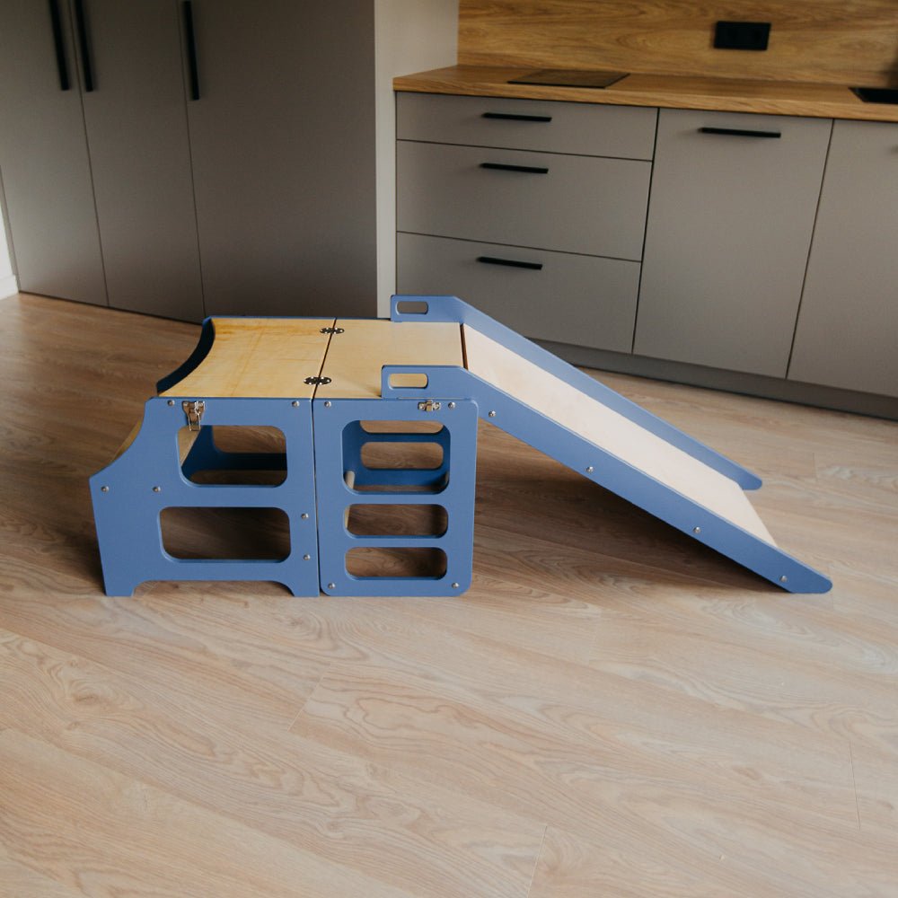 Foldable Kitchen Tower With a Slide - Duck Woodworks