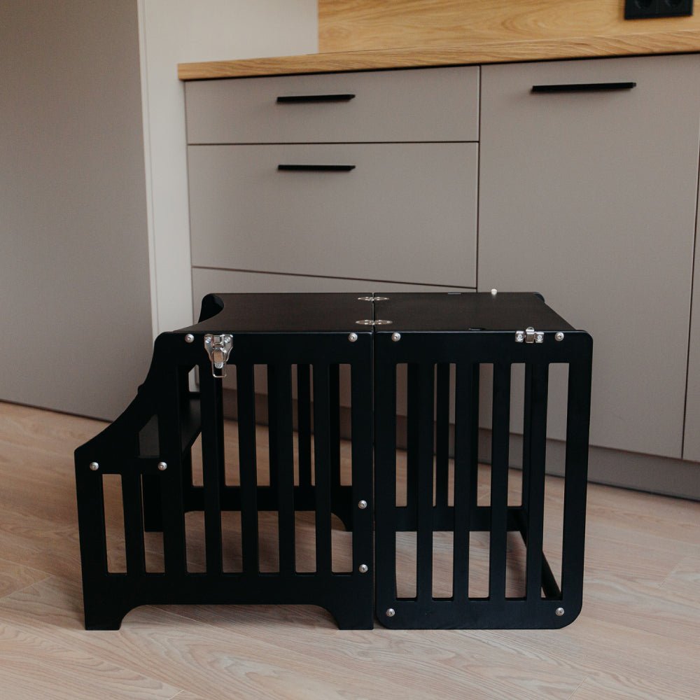 Foldable kitchen tower with slide (striped collection) - Duck Woodworks