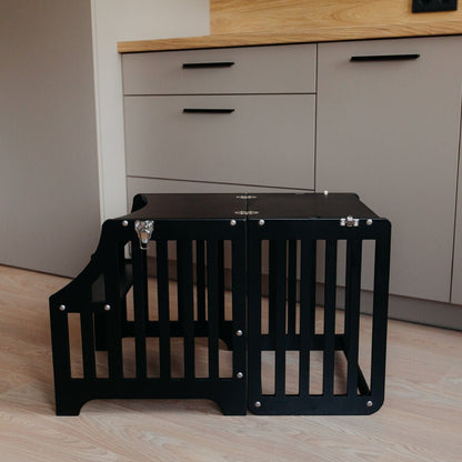 Foldable kitchen tower with slide (striped collection) - Duck Woodworks