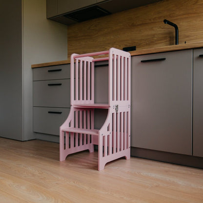 Foldable kitchen tower with slide (striped collection) - Duck Woodworks