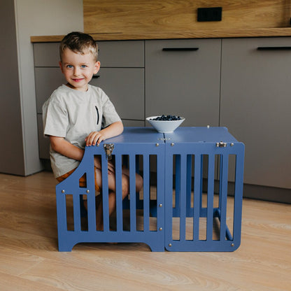 Foldable kitchen tower with slide (striped collection) - Duck Woodworks