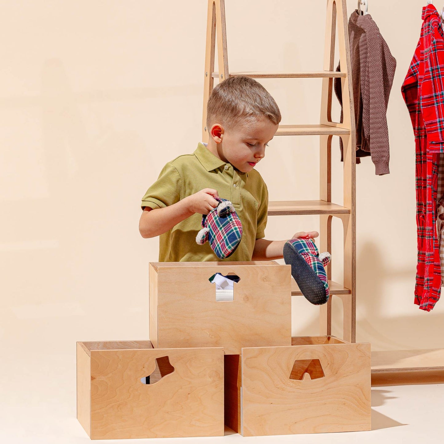 Clothing Rack with drawers (clothing shape holes) - Duck Woodworks