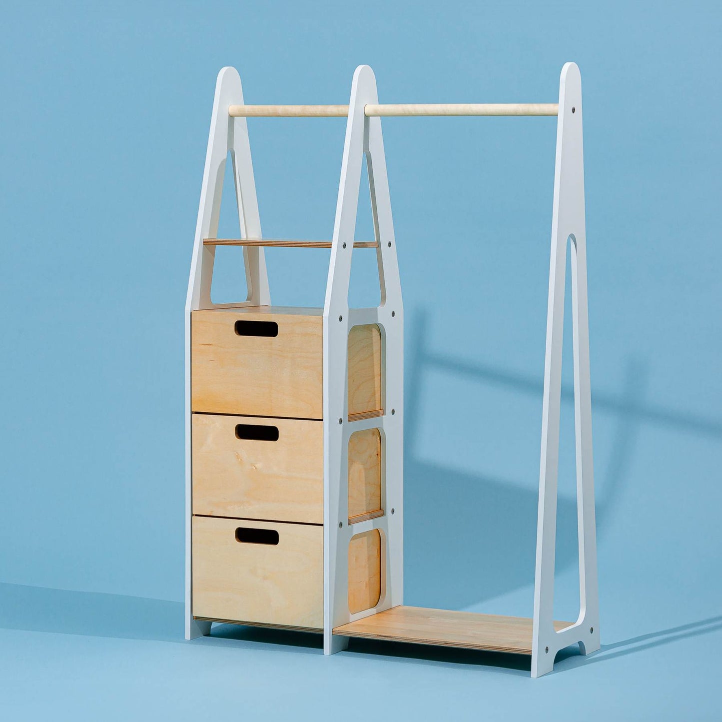 Clothing Rack with drawers (rectangular holes) - Duck Woodworks