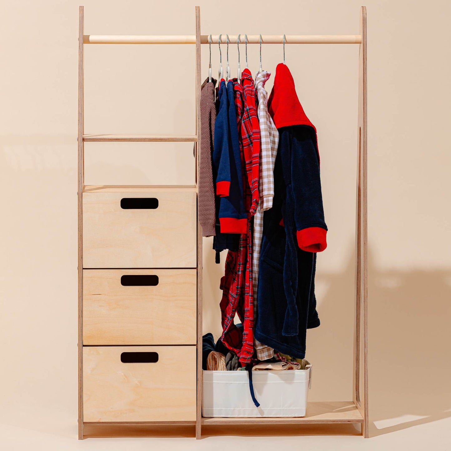 Clothing Rack with drawers (rectangular holes) - Duck Woodworks