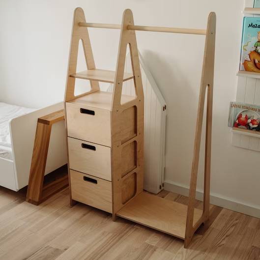Clothing Rack with drawers (rectangular holes) - Duck Woodworks