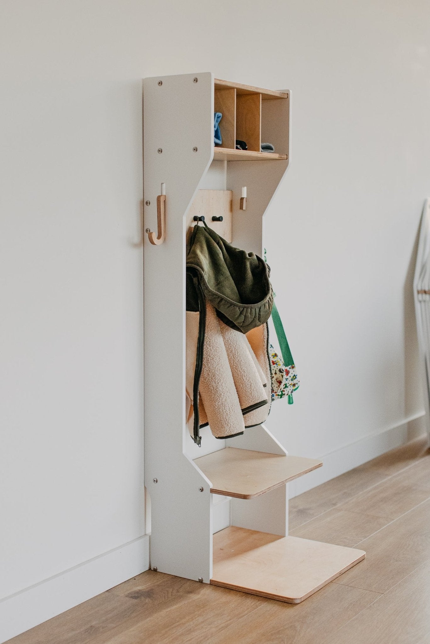 Children's Outwear Organizer – Sturdy Wood Frame Wardrobe - Duck Woodworks