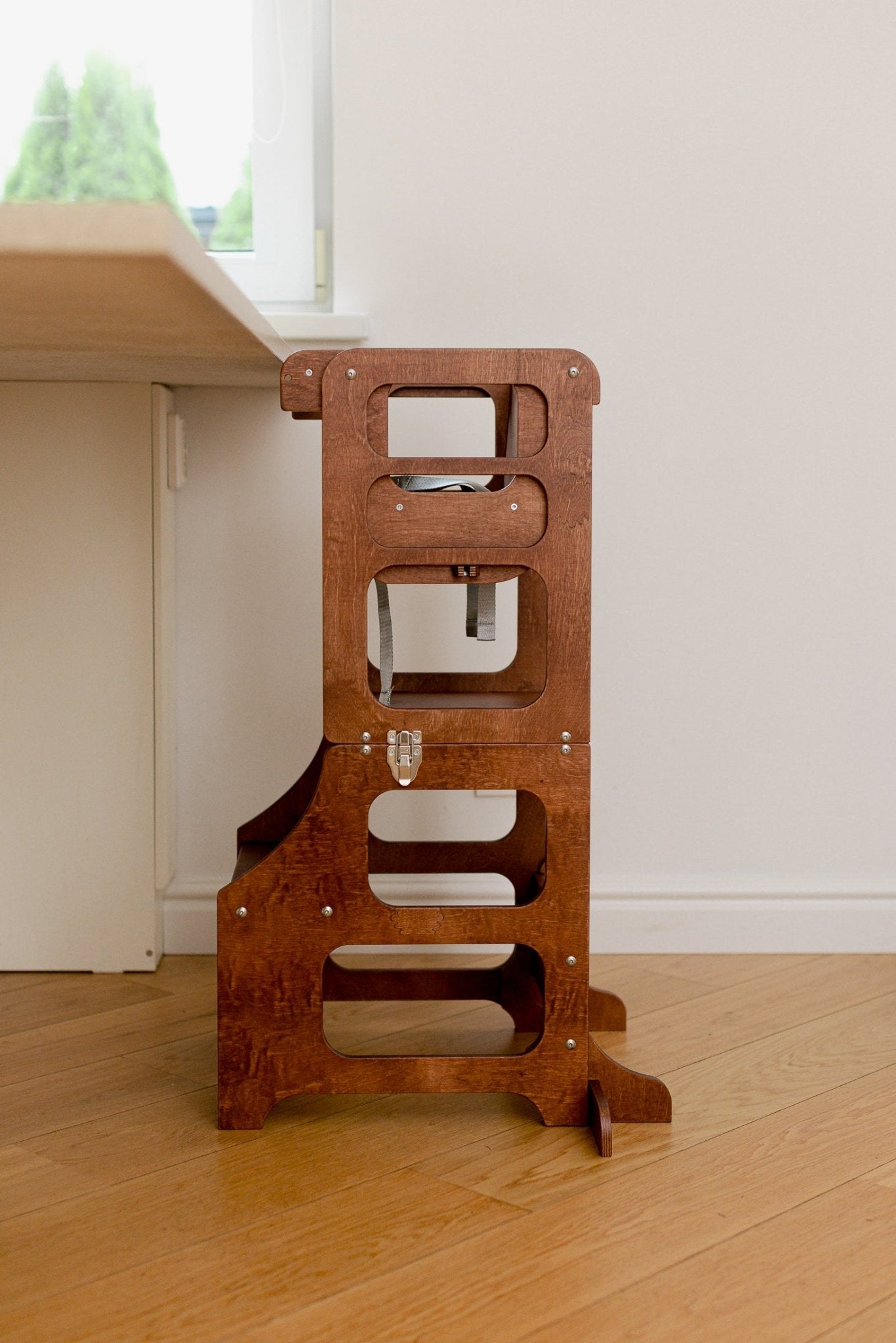 Mid - Century modern foldable kitchen tower high chair - Duck Woodworks