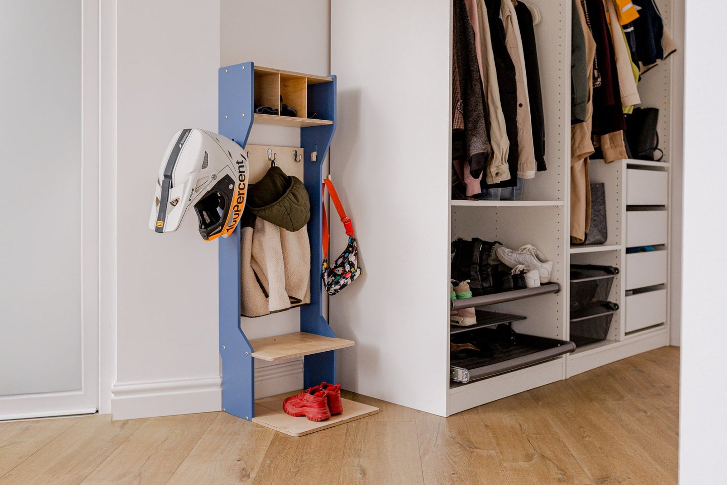 Children's Outwear Organizer – Sturdy Wood Frame Wardrobe - Duck Woodworks