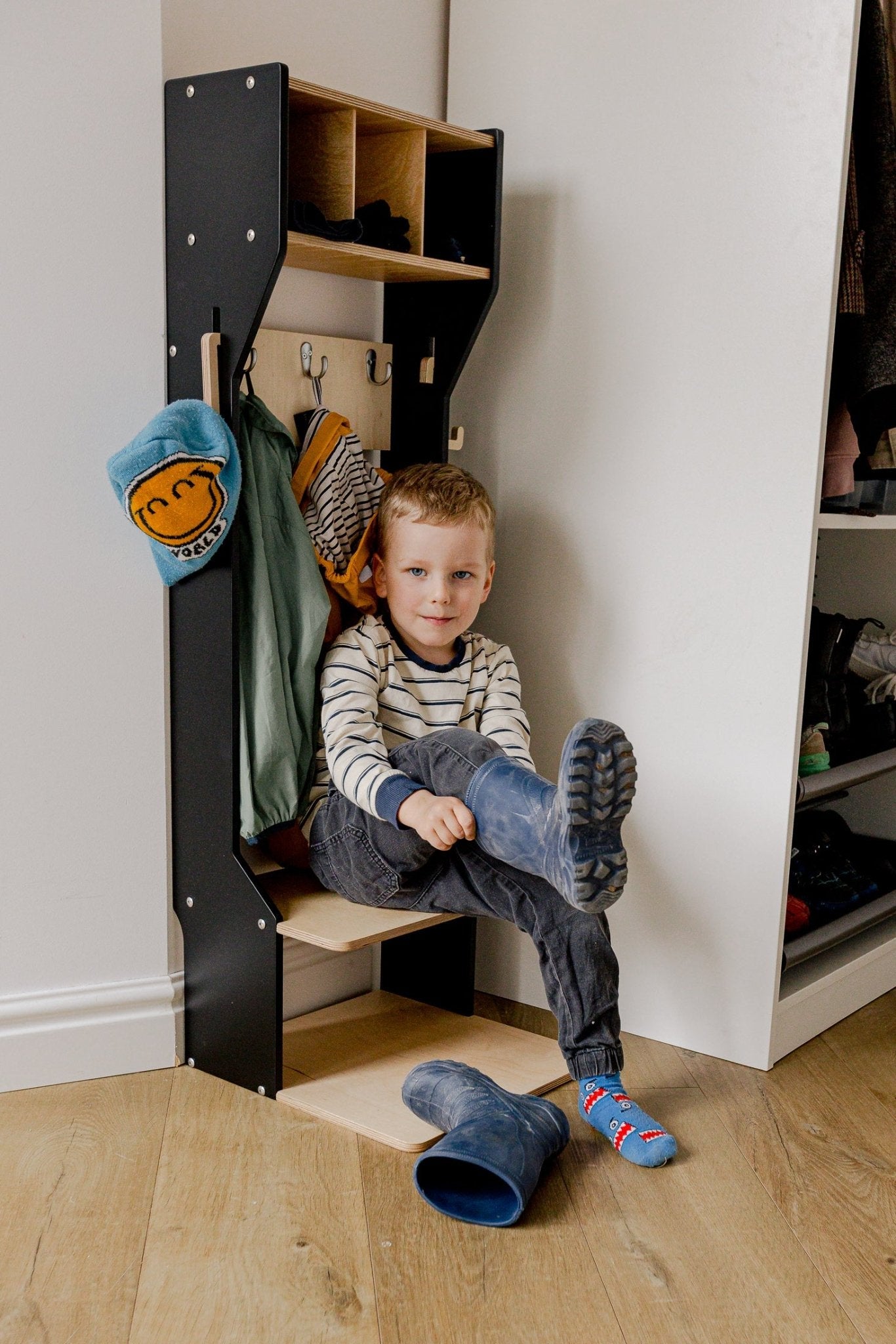 Children's Outwear Organizer – Sturdy Wood Frame Wardrobe - Duck Woodworks